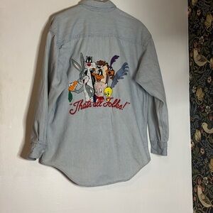 VTG Acme clothing co men’s button down Looney Tunes embroidered shirt sz S